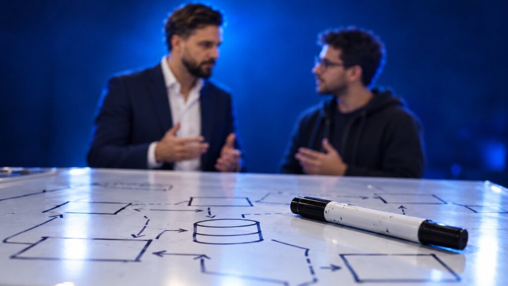 Il posto di lavoro di uno sviluppatore del team, con Francesco Caruccio di VELOCIA sullo sfondo