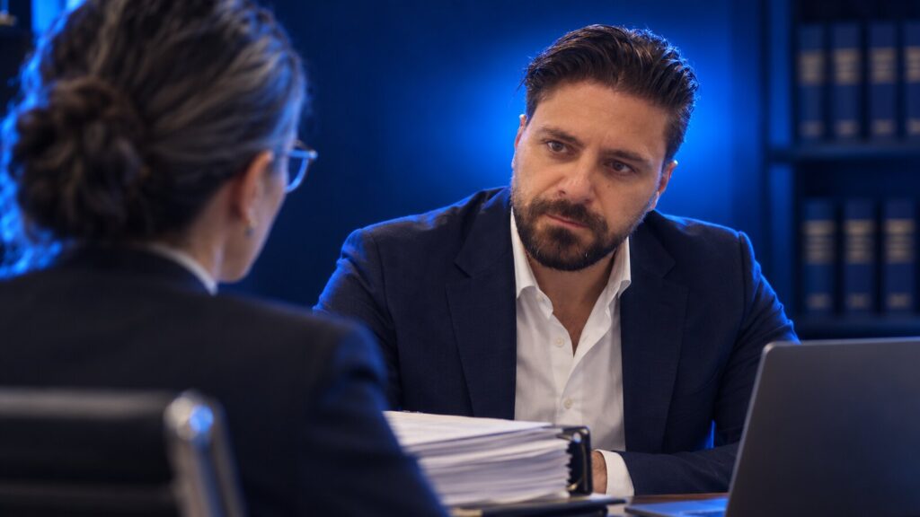 Francesco Caruccio di VELOCIA ascolta un'avvocata nello studio
