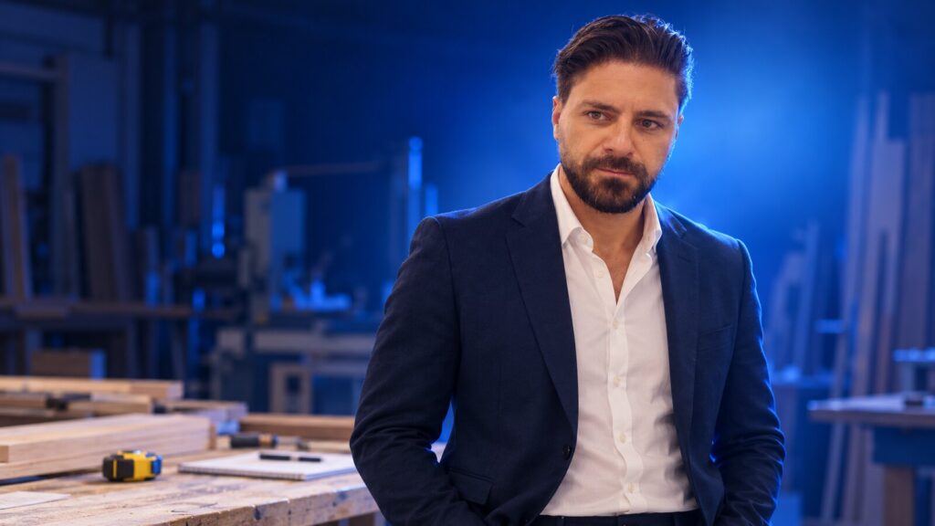 Francesco Caruccio di VELOCIA nel posto di lavoro di un artigiano serramentista