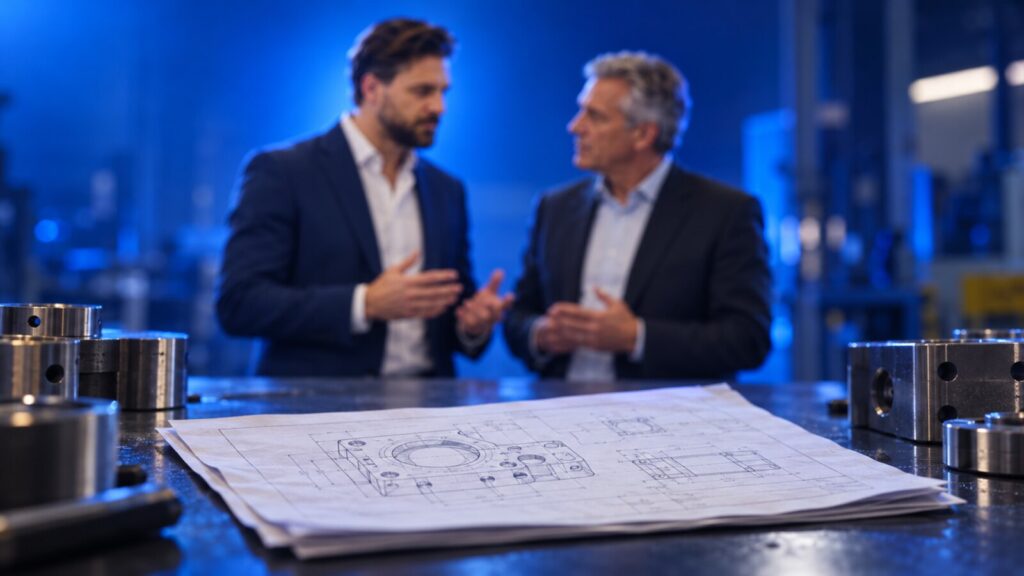 Il posto di lavoro del direttore di un'azienda manifatturiera, con Francesco Caruccio di VELOCIA sullo sfondo