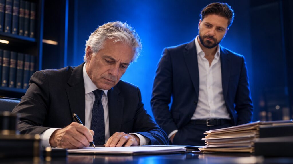 Il titolare di uno studio legale al lavoro, con Francesco Caruccio di VELOCIA sullo sfondo