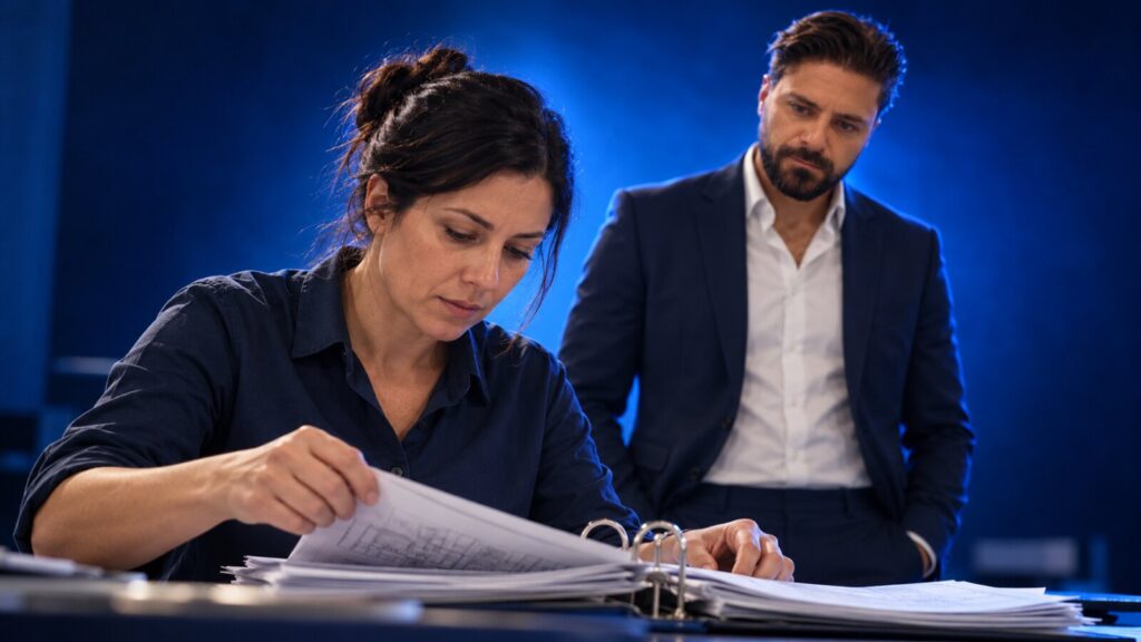 La responsabile delle commesse al lavoro, con Francesco Caruccio di VELOCIA sullo sfondo