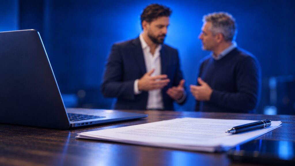 Il posto di lavoro del titolare di un'azienda, con Francesco Caruccio di VELOCIA sullo sfondo