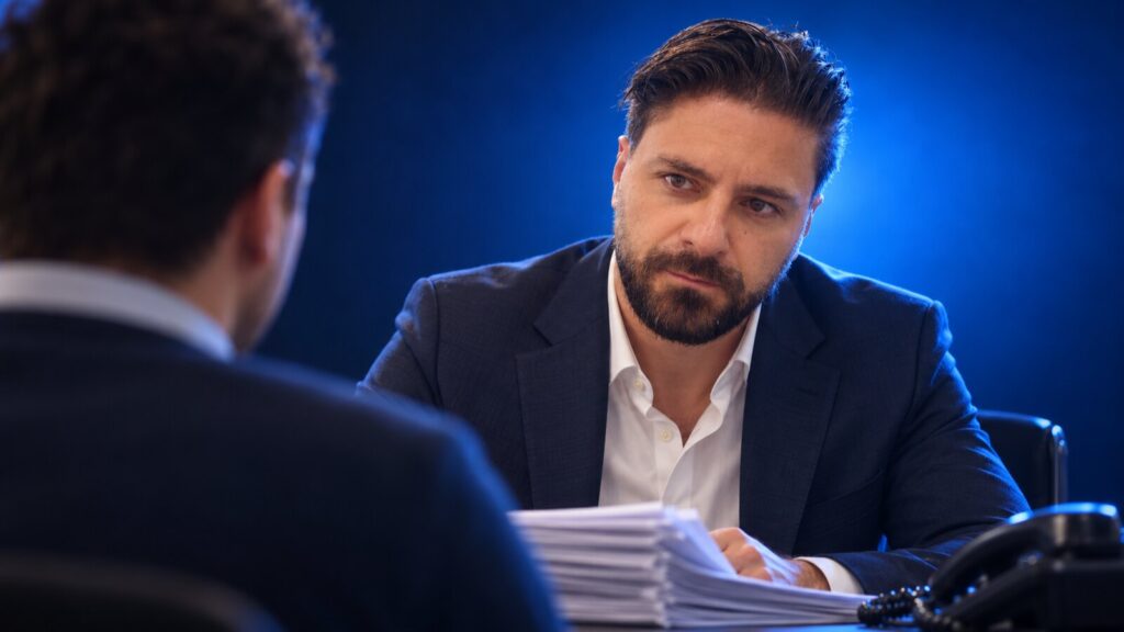 Francesco Caruccio di VELOCIA ascolta un impiegato dell'ufficio ordini